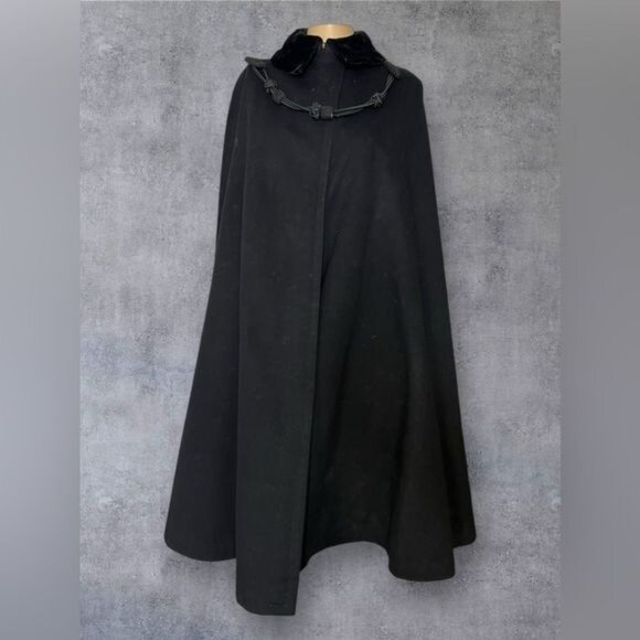 Vintage Black Wool Cape by Kahn Tailoring Co. - Picture 1 of 13